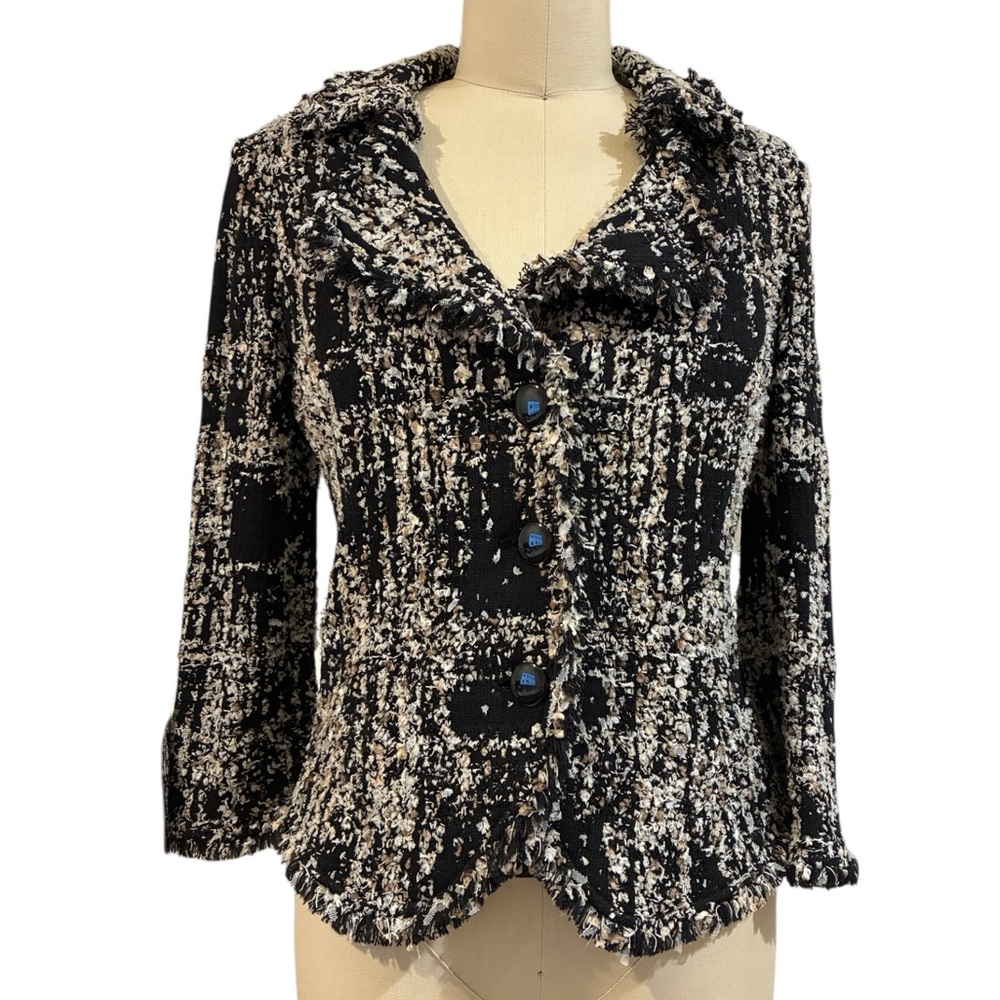 St John Women's Black and White & Tan Tweed Jacket Sz 6